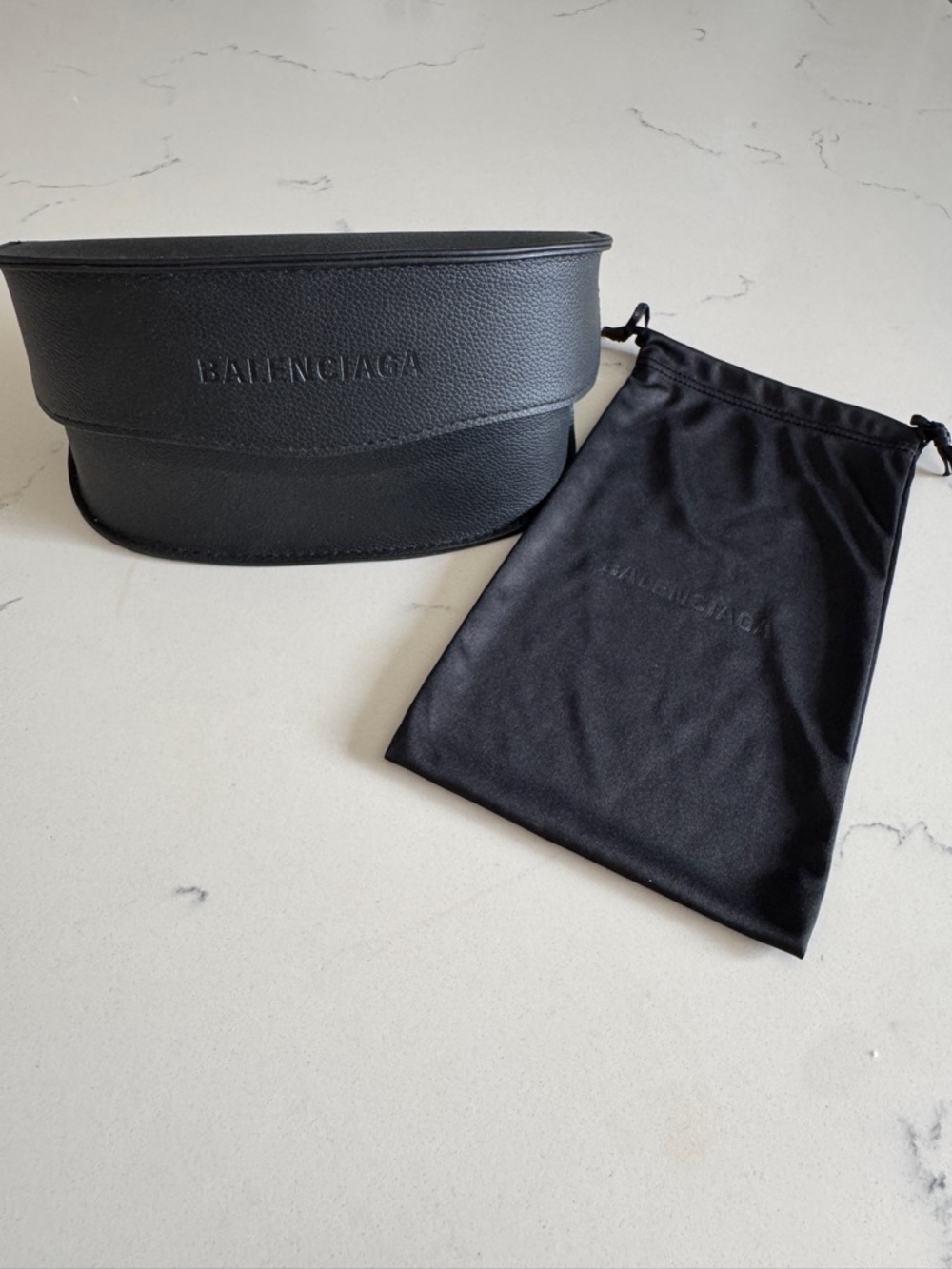 Balenciaga Black Pebble-Grain Sunglasses Case with Drawstring Pouch
